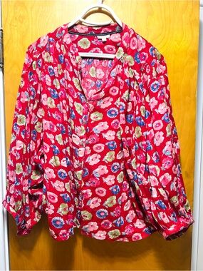 Anthropologie Red Floral Button-Front Blouse